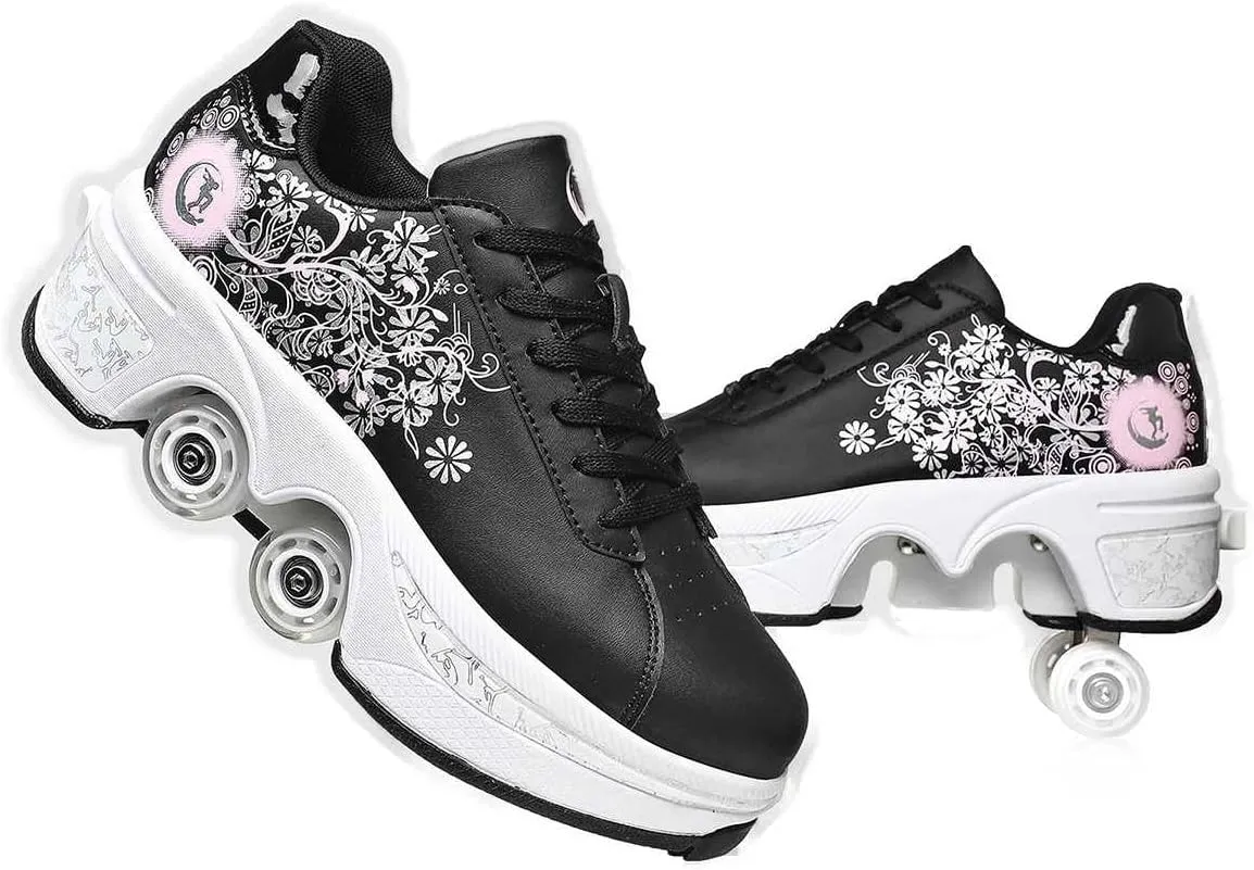 2-in-1 Women's Retractable Roller Skate Shoes, Adjustable Roller Skates Design, Four-Wheeled Invisible Roller Shoes for Outdoor Sports and Automatic Walking