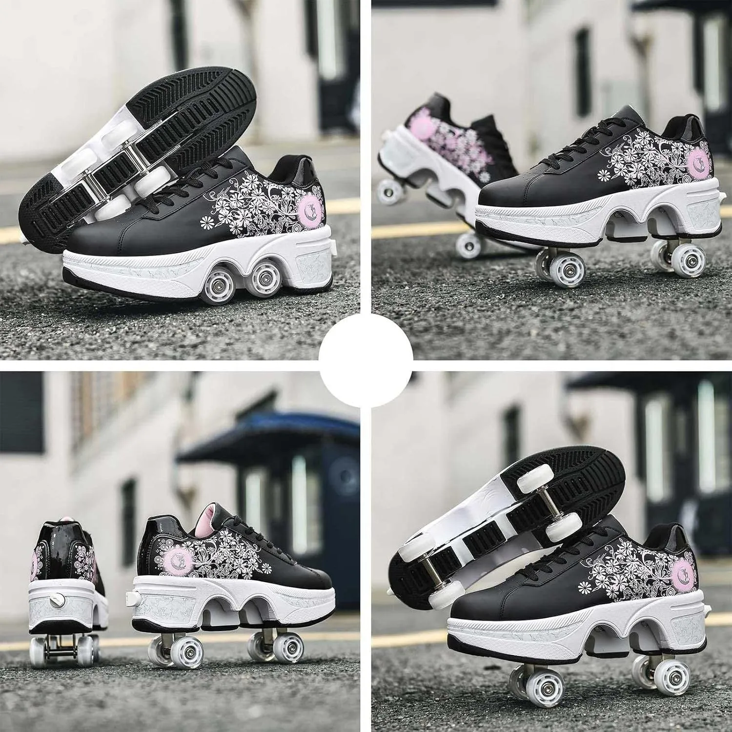 2-in-1 Women's Retractable Roller Skate Shoes, Adjustable Roller Skates Design, Four-Wheeled Invisible Roller Shoes for Outdoor Sports and Automatic Walking
