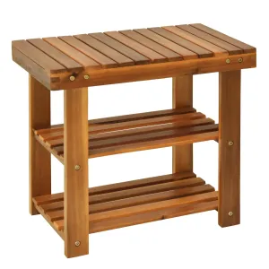 Acacia Wood Shoe Bench 3-Tier Shoe Storage Rack Hallway Organizer Shelf for Entryway Living Room Bedroom 50 x 28 x 45 cm Teak