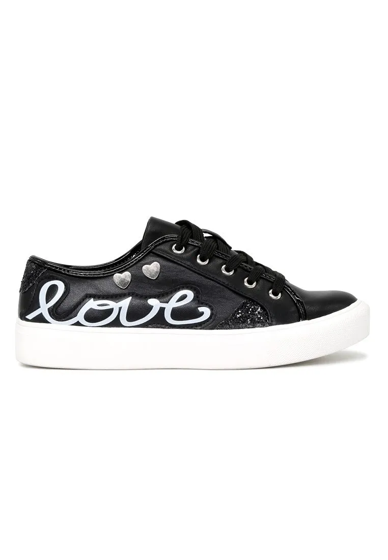 Black Love Print Lace-Up Sneakers