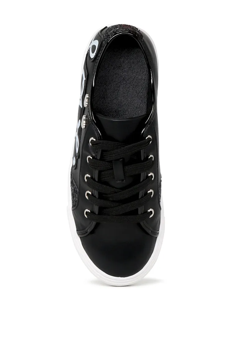 Black Love Print Lace-Up Sneakers