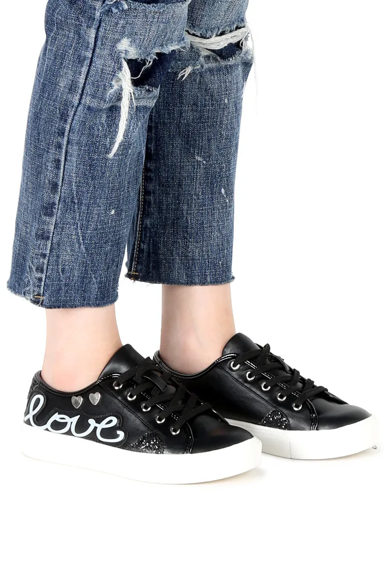 Black Love Print Lace-Up Sneakers