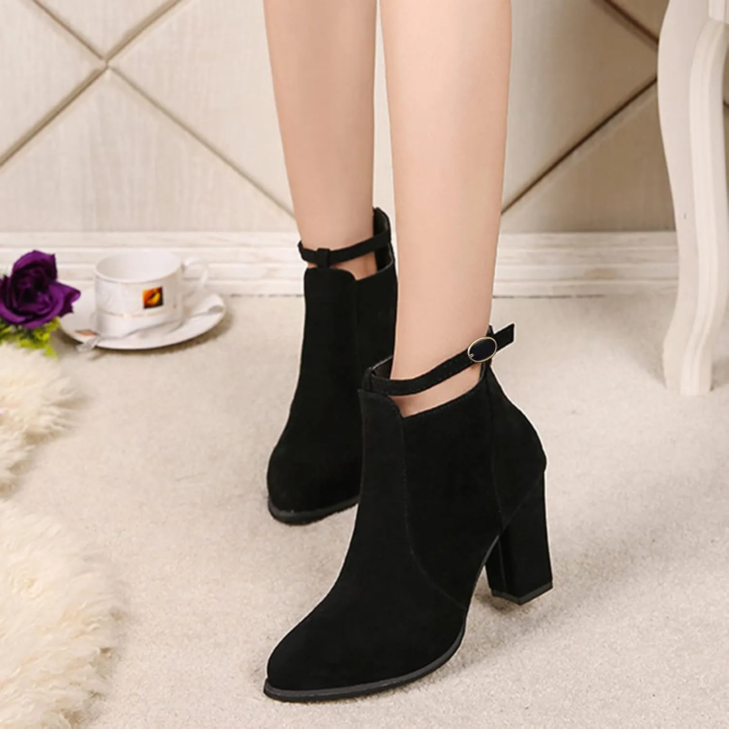 Botines De Mujer Flat Boots Women's Black Ankle Boots Wide Width Dress Boots for Women Black Ankle Boots for Women with Arch Support White Ankle Boots for Women Low Heel