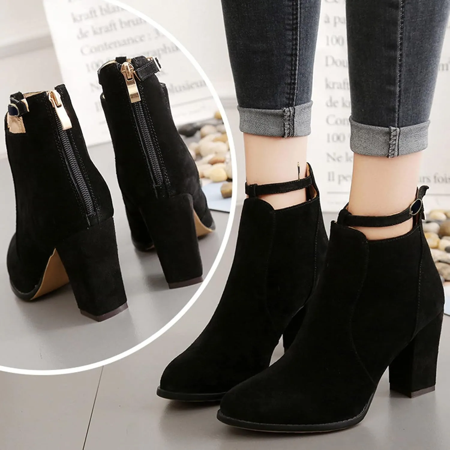 Botines De Mujer Flat Boots Women's Black Ankle Boots Wide Width Dress Boots for Women Black Ankle Boots for Women with Arch Support White Ankle Boots for Women Low Heel