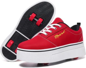 Boys and Girls Canvas Roller Skates Shoes, Outdoor Detachable 2 in 1 Kids Shoes
