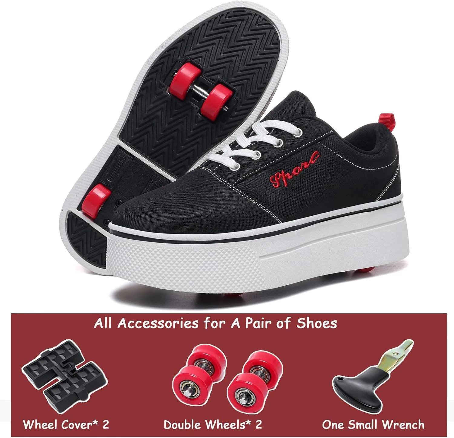 Boys and Girls Canvas Roller Skates Shoes, Outdoor Detachable 2 in 1 Kids Shoes