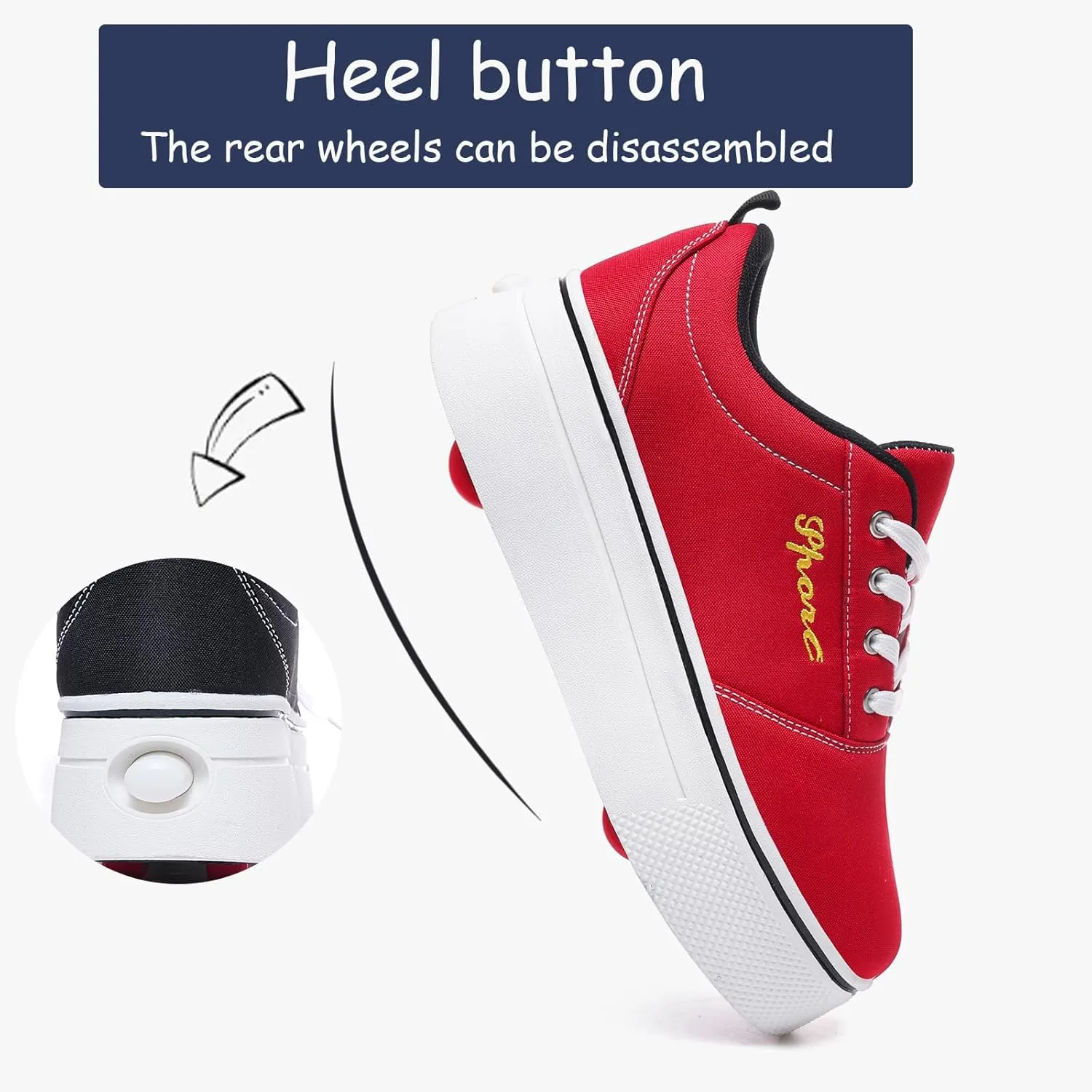 Boys and Girls Canvas Roller Skates Shoes, Outdoor Detachable 2 in 1 Kids Shoes