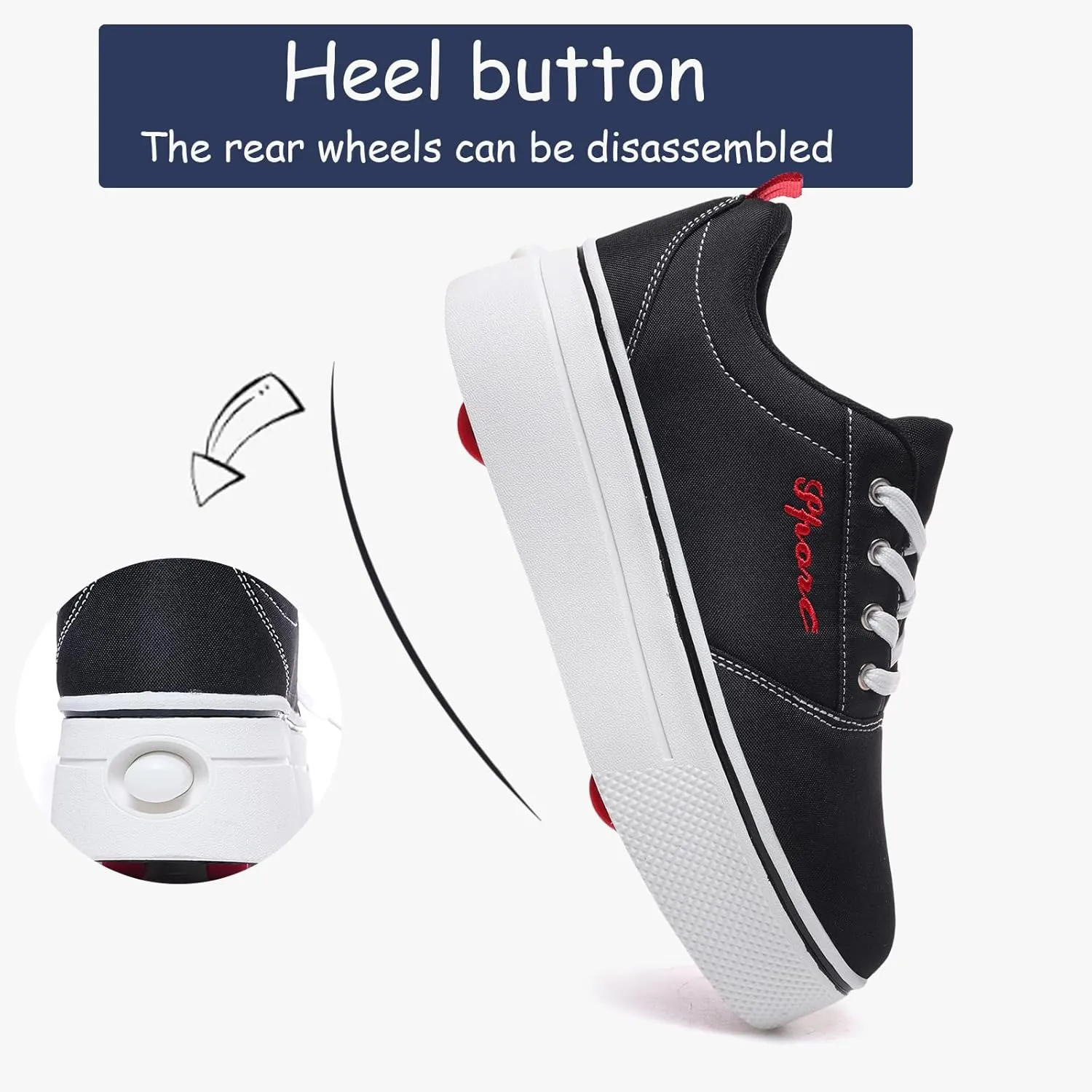 Boys and Girls Canvas Roller Skates Shoes, Outdoor Detachable 2 in 1 Kids Shoes