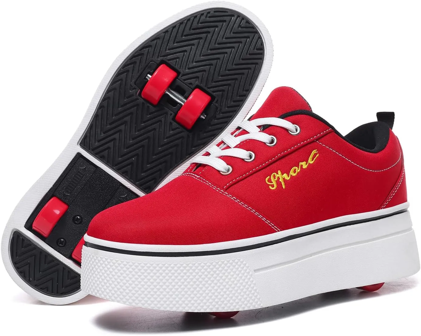 Boys and Girls Canvas Roller Skates Shoes, Outdoor Detachable 2 in 1 Kids Shoes