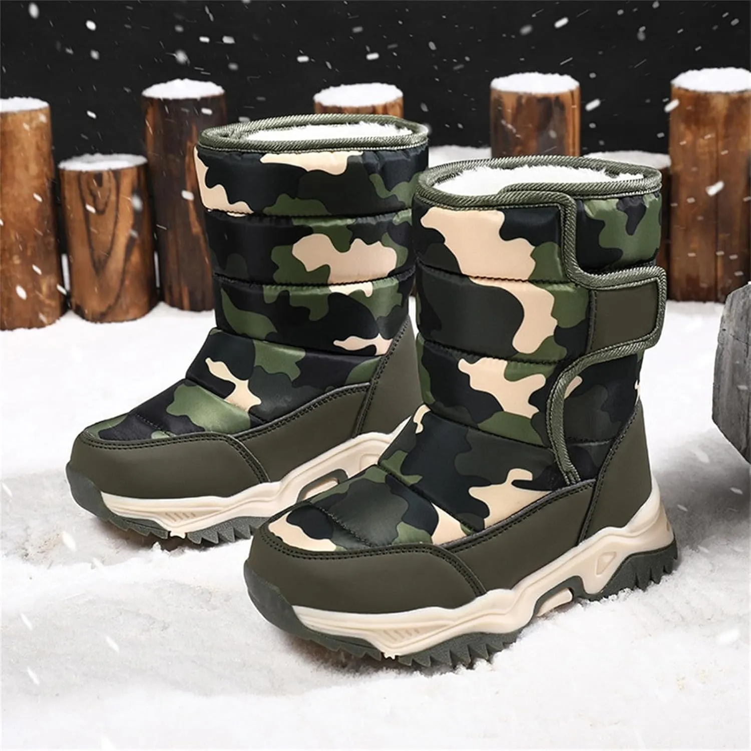 Boys' Cotton Shoes Camouflage And Fleece Thickened Winter Warm Cotton Boots For 4 To 14 Years Girls Boots Size 11