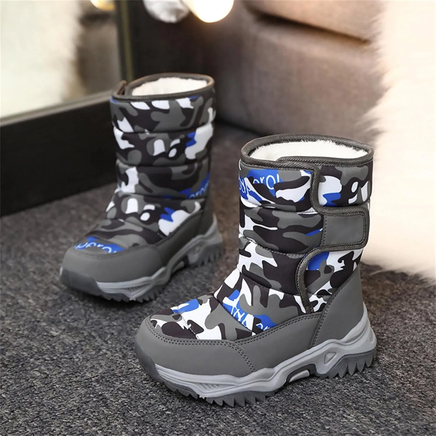 Boys' Cotton Shoes Camouflage And Fleece Thickened Winter Warm Cotton Boots For 4 To 14 Years Girls Boots Size 11
