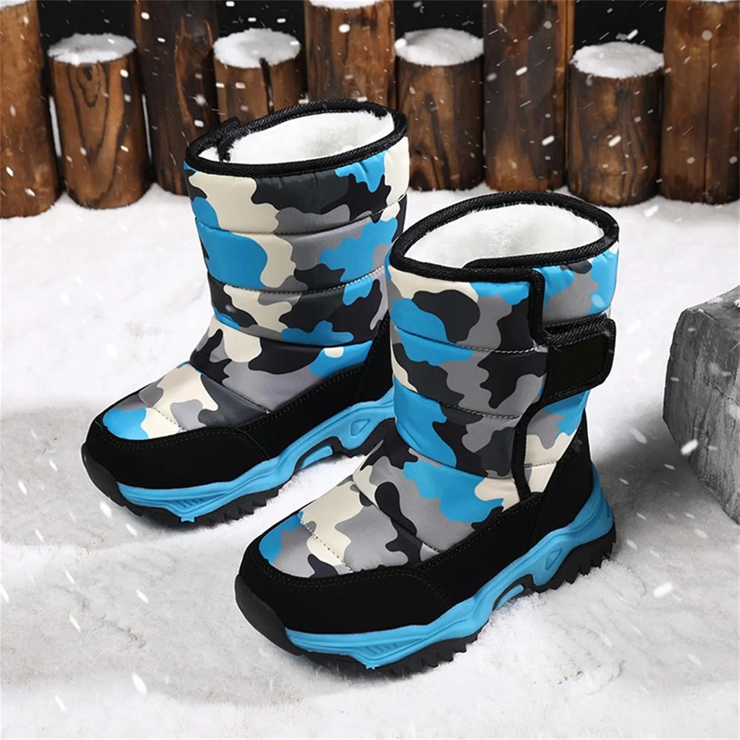 Boys' Cotton Shoes Camouflage And Fleece Thickened Winter Warm Cotton Boots For 4 To 14 Years Girls Boots Size 11