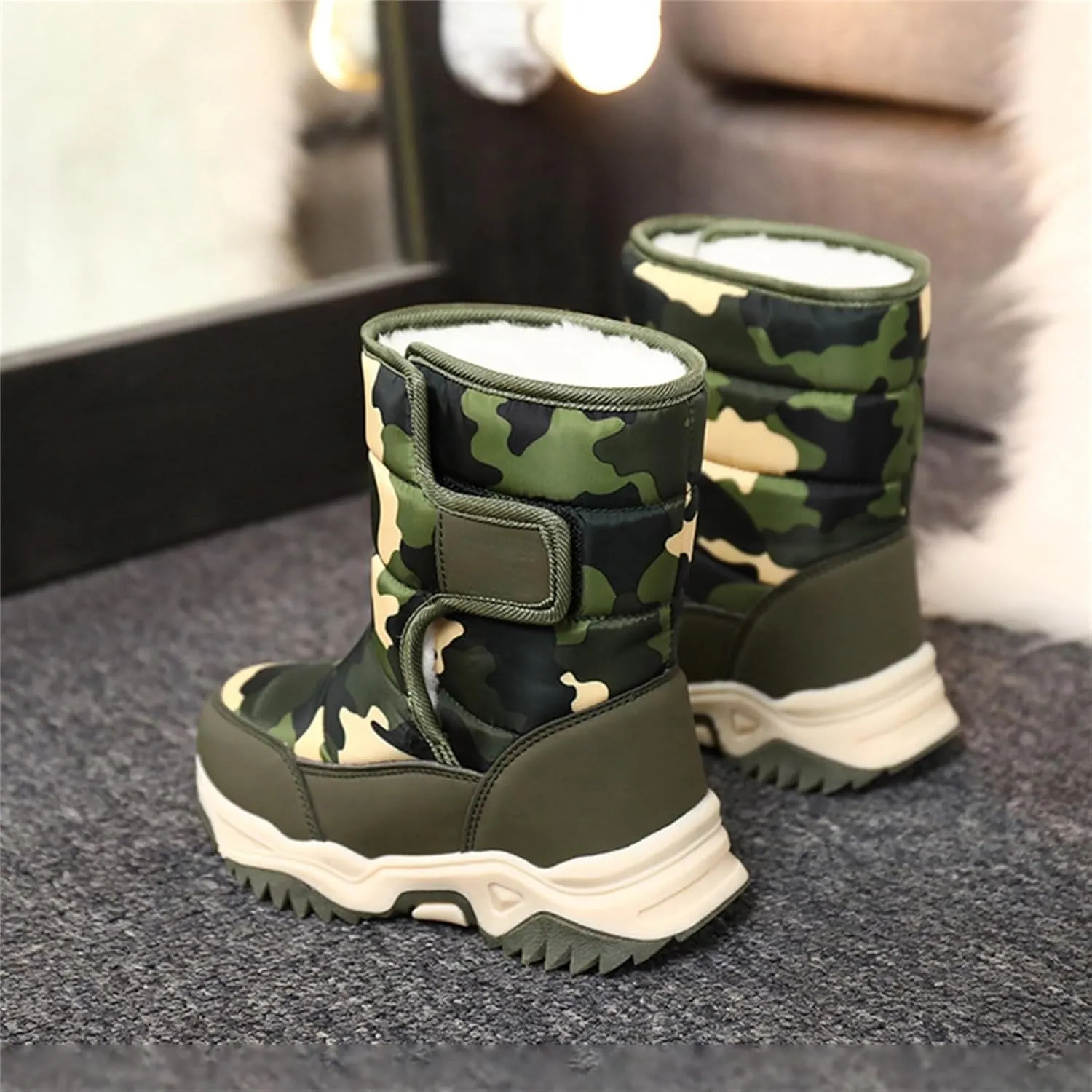 Boys' Cotton Shoes Camouflage And Fleece Thickened Winter Warm Cotton Boots For 4 To 14 Years Girls Boots Size 11