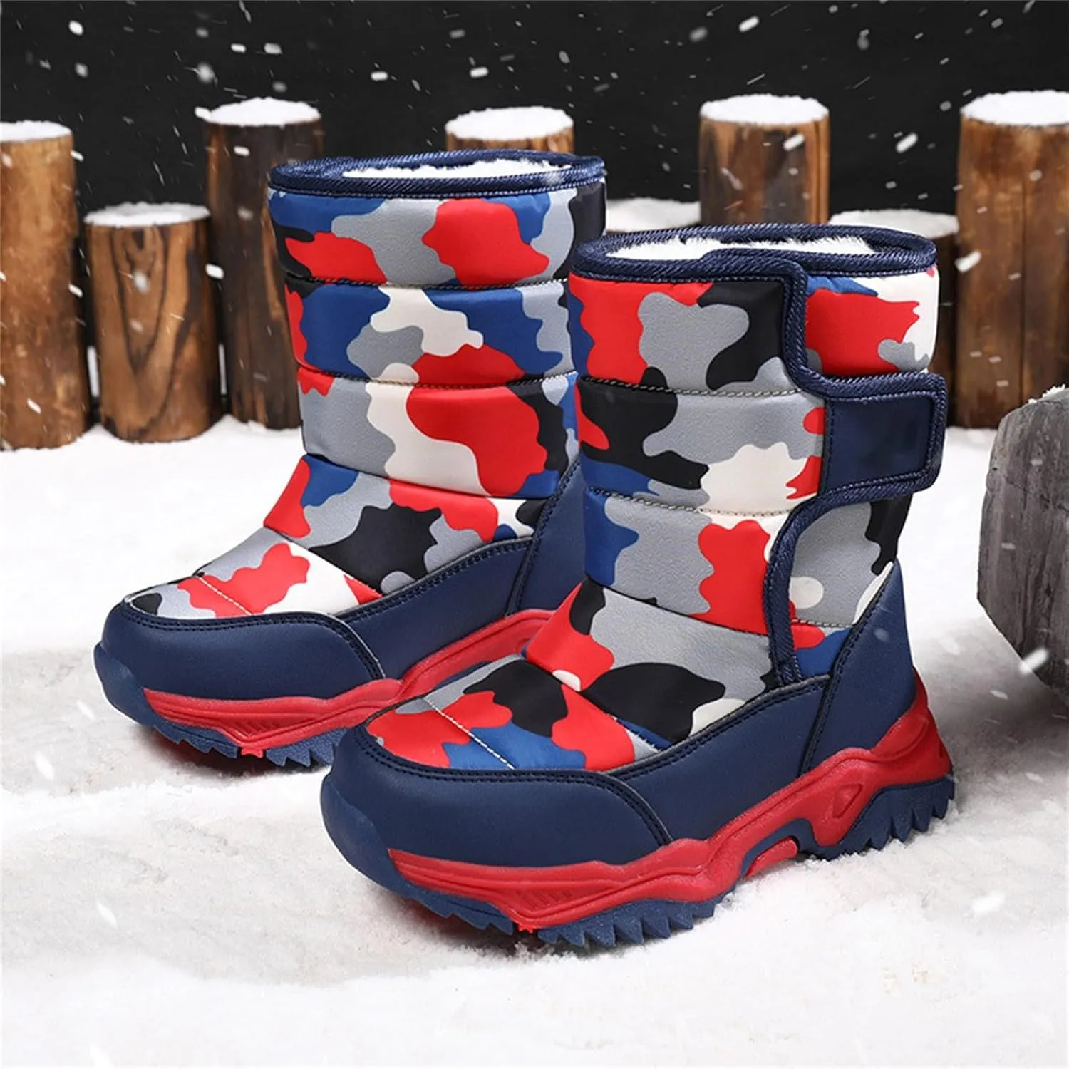 Boys' Cotton Shoes Camouflage And Fleece Thickened Winter Warm Cotton Boots For 4 To 14 Years Girls Boots Size 11