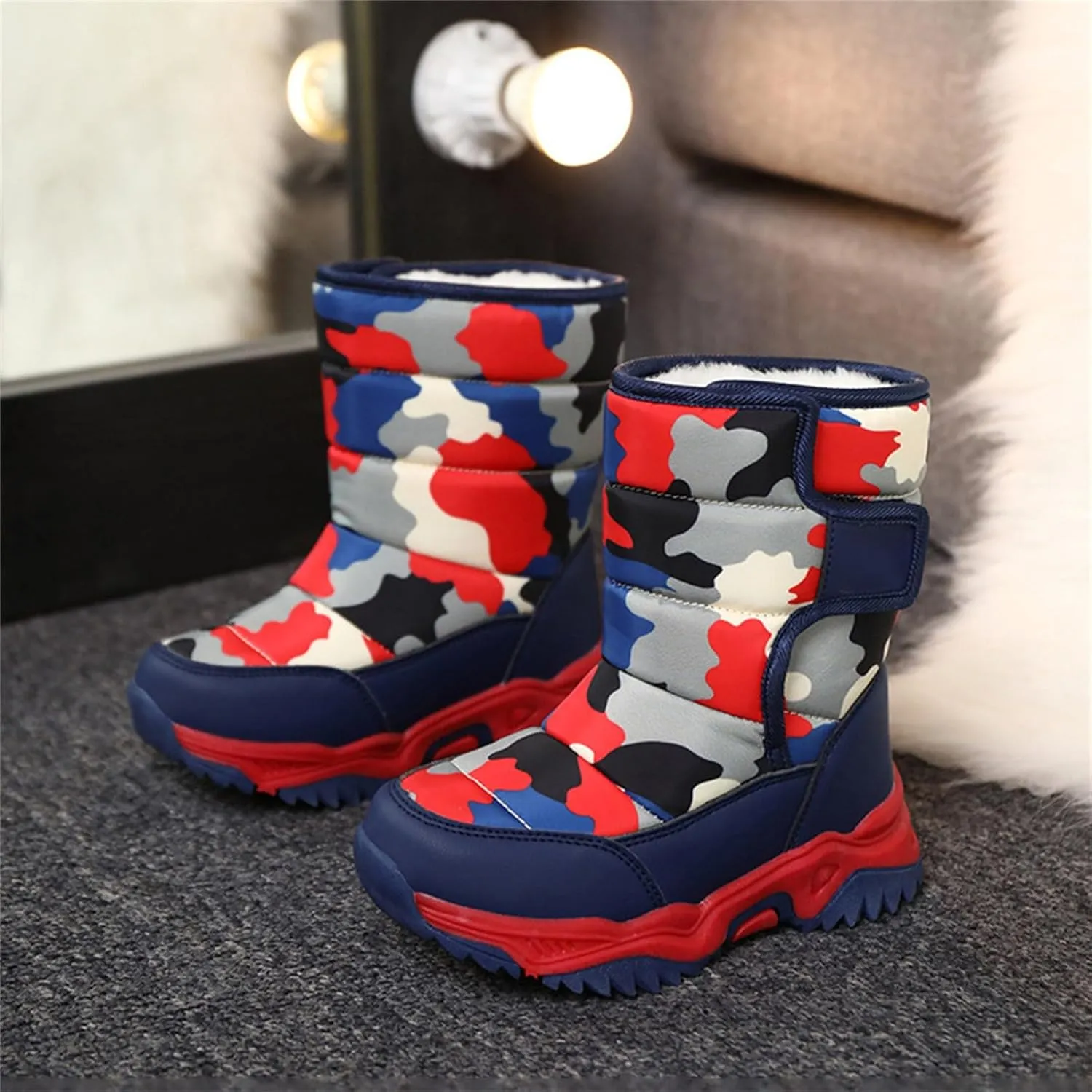 Boys' Cotton Shoes Camouflage And Fleece Thickened Winter Warm Cotton Boots For 4 To 14 Years Girls Boots Size 11