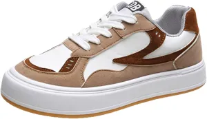 Casual Women's Platform Walking Shoes Colorblock Lace Up Front Skate Shoes Slip Slipper (Khaki, 7.5)