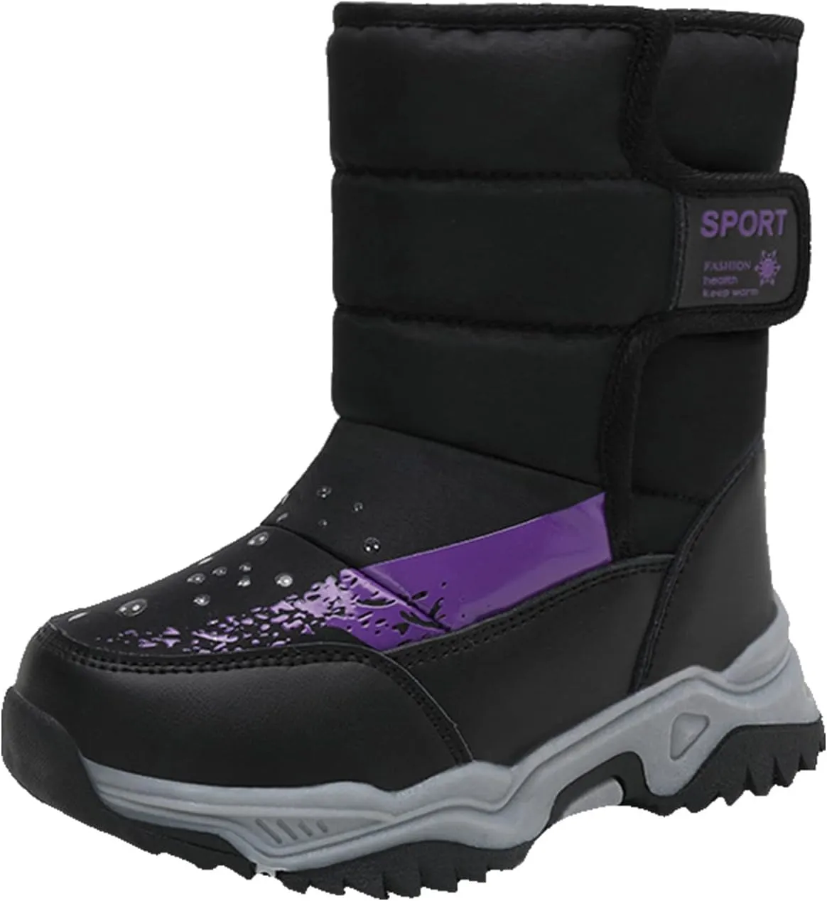 Children's Shoes Camouflage Snow Boots Girls Boys Outdoor Boots Waterproof Non Slip Warm Boots Cotton Snow Boots Big Girls Lace up Boots (Black, B)