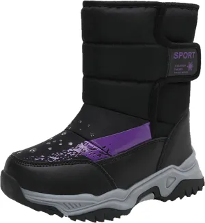 Children's Shoes Camouflage Snow Boots Girls Boys Outdoor Boots Waterproof Non Slip Warm Boots Cotton Snow Boots Big Girls Lace up Boots (Black, B)