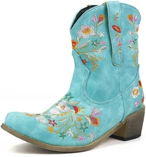 Cowboy Boots for Women Cowgirl Boots Western Fashion Stitched Embroidered Chunky Heels Slip on Black Cowgirl Boots