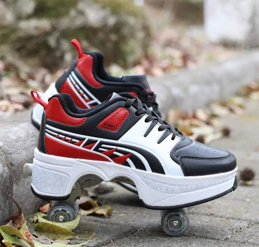 Deformation Roller Shoes Male and Female Skating Shoes 2-in-1 Parkour Shoes/Inline Roller Skating Shoes Invisible Roller Skate with Double-Row Deform Wheel Outdoor Sports Kick Rollershoes