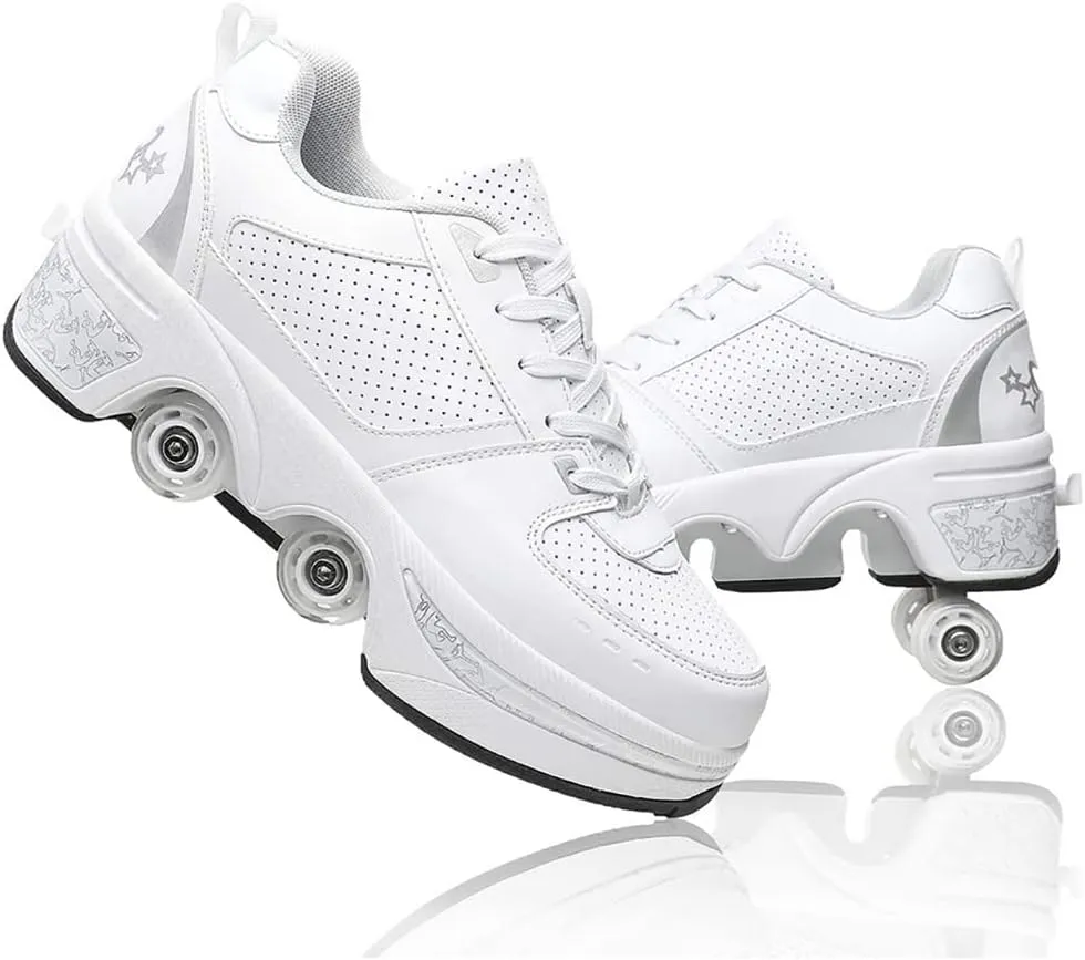 Deformation Roller Shoes Male and Female Skating Shoes 2-in-1 Parkour Shoes/Inline Roller Skating Shoes Invisible Roller Skate with Double-Row Deform Wheel Outdoor Sports Kick Rollershoes