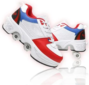 Deformation Roller Shoes Male and Female Skating Shoes 2-in-1 Parkour Shoes/Inline Roller Skating Shoes Invisible Roller Skate with Double-Row Deform Wheel Outdoor Sports Kick Rollershoes