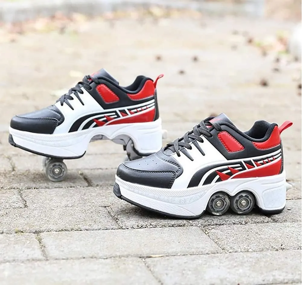 Deformation Roller Shoes Male and Female Skating Shoes 2-in-1 Parkour Shoes/Inline Roller Skating Shoes Invisible Roller Skate with Double-Row Deform Wheel Outdoor Sports Kick Rollershoes