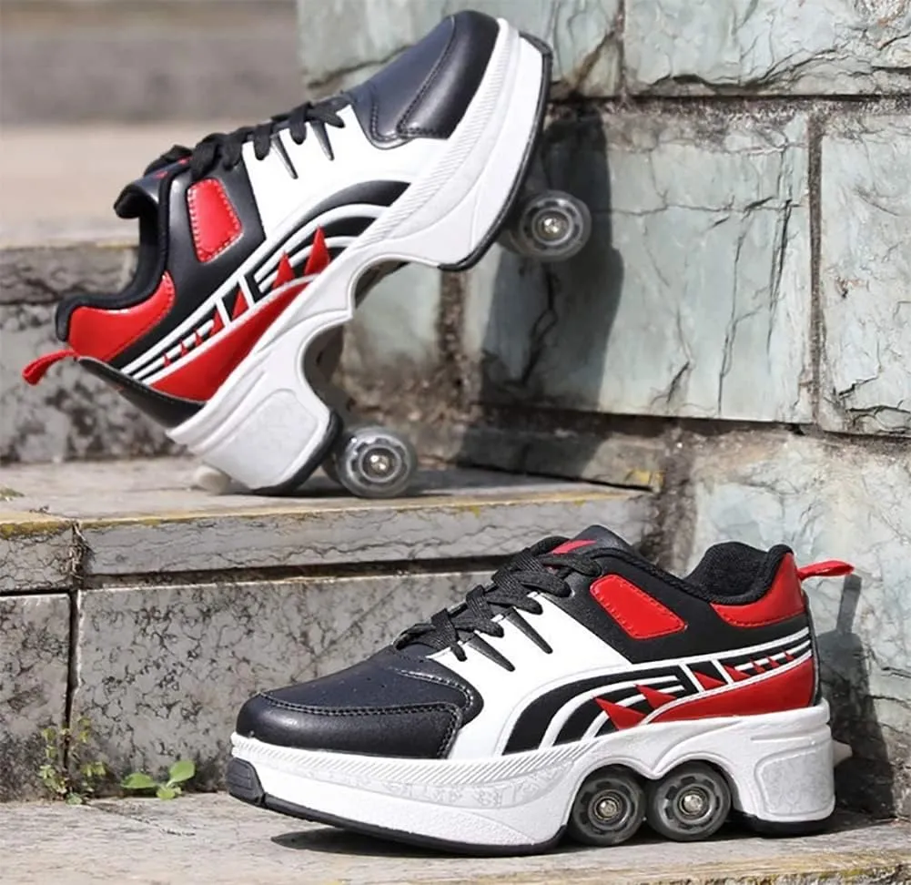 Deformation Roller Shoes Male and Female Skating Shoes 2-in-1 Parkour Shoes/Inline Roller Skating Shoes Invisible Roller Skate with Double-Row Deform Wheel Outdoor Sports Kick Rollershoes