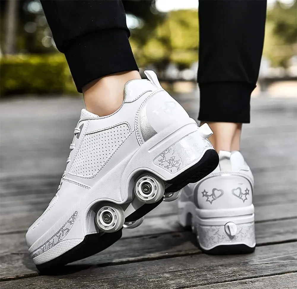 Deformation Roller Shoes Male and Female Skating Shoes 2-in-1 Parkour Shoes/Inline Roller Skating Shoes Invisible Roller Skate with Double-Row Deform Wheel Outdoor Sports Kick Rollershoes