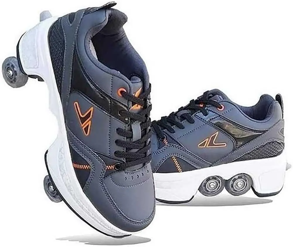 Deformation Roller Shoes Male and Female Skating Shoes 2-in-1 Parkour Shoes/Inline Roller Skating Shoes Invisible Roller Skate with Double-Row Deform Wheel Outdoor Sports Kick Rollershoes
