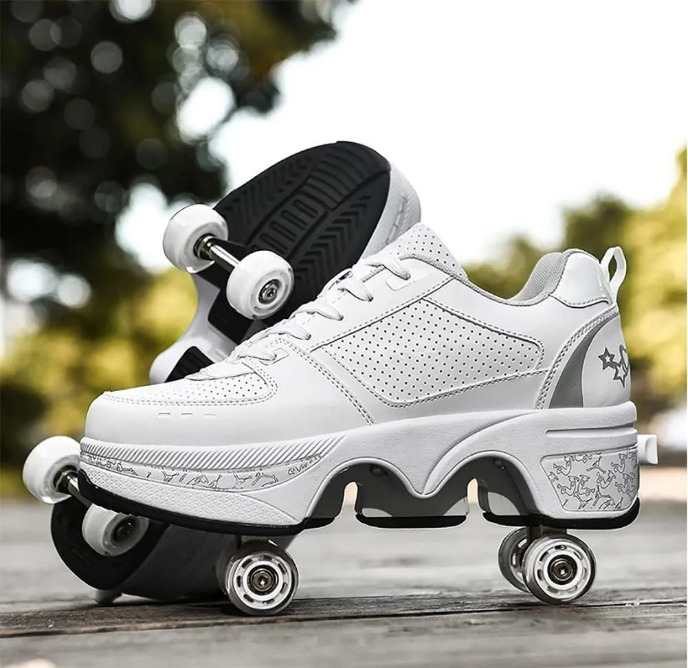 Deformation Roller Shoes Male and Female Skating Shoes 2-in-1 Parkour Shoes/Inline Roller Skating Shoes Invisible Roller Skate with Double-Row Deform Wheel Outdoor Sports Kick Rollershoes