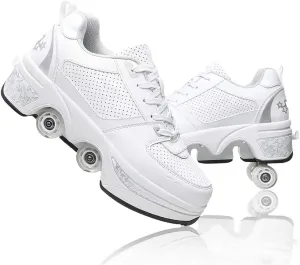 Deformation Roller Shoes Male and Female Skating Shoes 2-in-1 Parkour Shoes/Inline Roller Skating Shoes Invisible Roller Skate with Double-Row Deform Wheel Outdoor Sports Kick Rollershoes