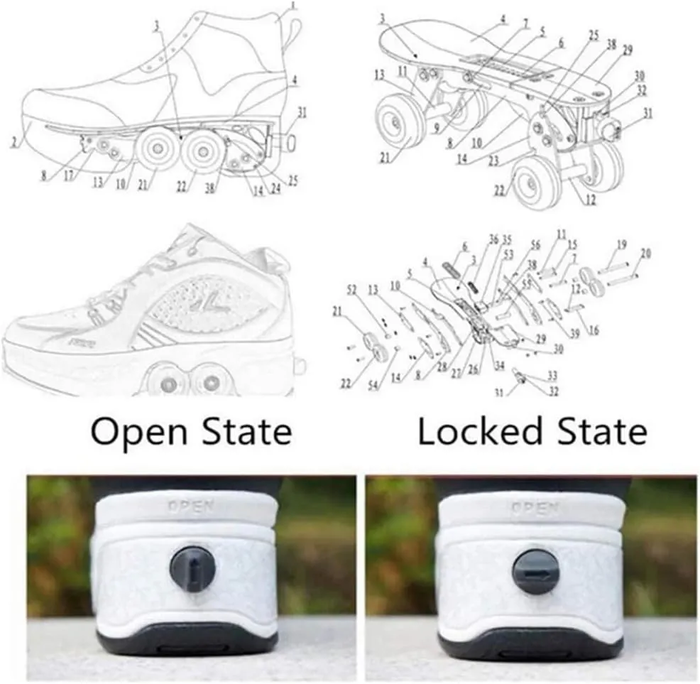 Deformation Roller Shoes Male and Female Skating Shoes 2-in-1 Parkour Shoes/Inline Roller Skating Shoes Invisible Roller Skate with Double-Row Deform Wheel Outdoor Sports Kick Rollershoes