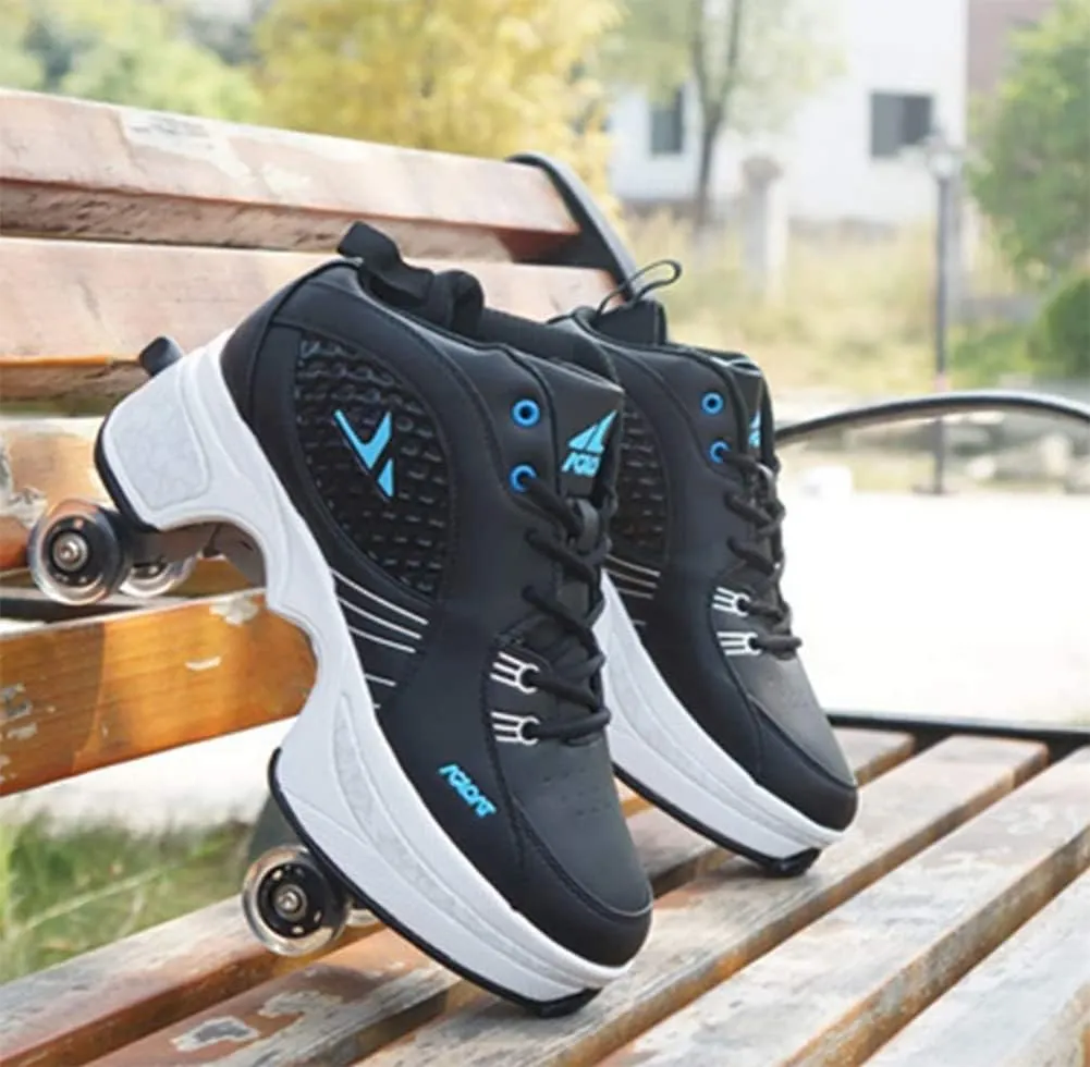 Deformation Roller Shoes Male and Female Skating Shoes 2-in-1 Parkour Shoes/Inline Roller Skating Shoes Invisible Roller Skate with Double-Row Deform Wheel Outdoor Sports Kick Rollershoes