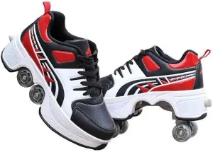 Deformation Roller Shoes Male and Female Skating Shoes 2-in-1 Parkour Shoes/Inline Roller Skating Shoes Invisible Roller Skate with Double-Row Deform Wheel Outdoor Sports Kick Rollershoes