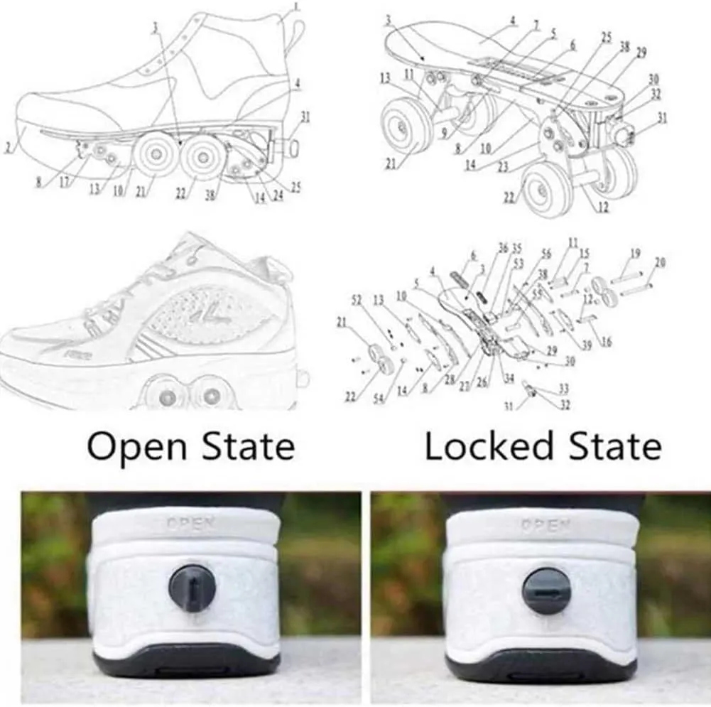 Deformation Roller Shoes Male and Female Skating Shoes 2-in-1 Parkour Shoes/Inline Roller Skating Shoes Invisible Roller Skate with Double-Row Deform Wheel Outdoor Sports Kick Rollershoes
