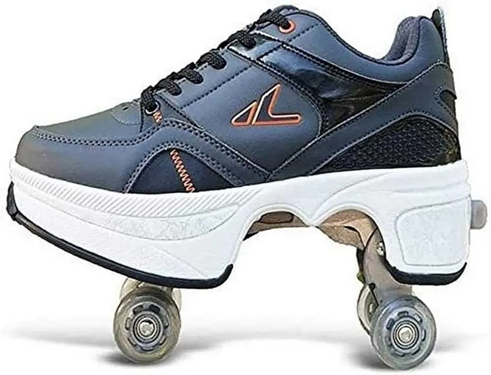 Deformation Roller Shoes Male and Female Skating Shoes 2-in-1 Parkour Shoes/Inline Roller Skating Shoes Invisible Roller Skate with Double-Row Deform Wheel Outdoor Sports Kick Rollershoes
