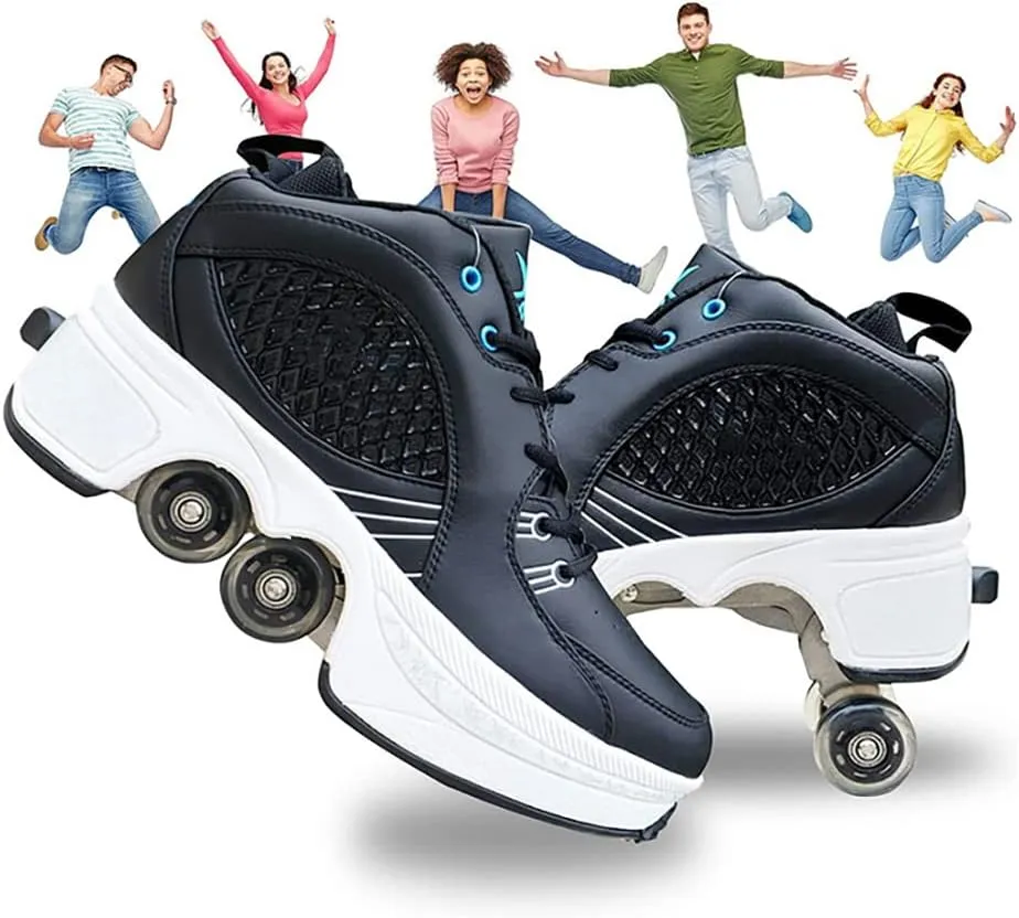 Deformation Roller Shoes Male and Female Skating Shoes 2-in-1 Parkour Shoes/Inline Roller Skating Shoes Invisible Roller Skate with Double-Row Deform Wheel Outdoor Sports Kick Rollershoes