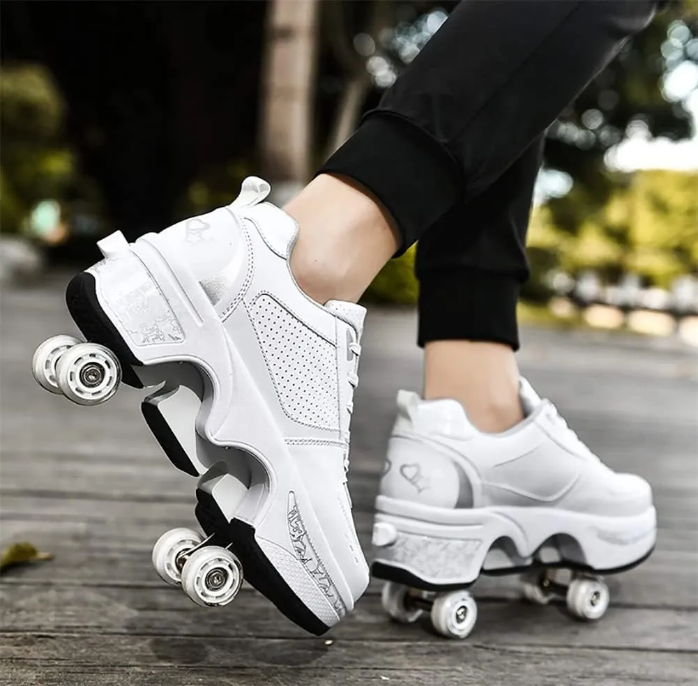 Deformation Roller Shoes Male and Female Skating Shoes 2-in-1 Parkour Shoes/Inline Roller Skating Shoes Invisible Roller Skate with Double-Row Deform Wheel Outdoor Sports Kick Rollershoes