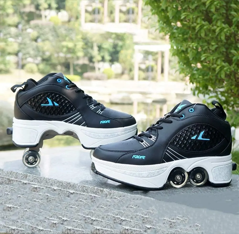 Deformation Roller Shoes Male and Female Skating Shoes 2-in-1 Parkour Shoes/Inline Roller Skating Shoes Invisible Roller Skate with Double-Row Deform Wheel Outdoor Sports Kick Rollershoes