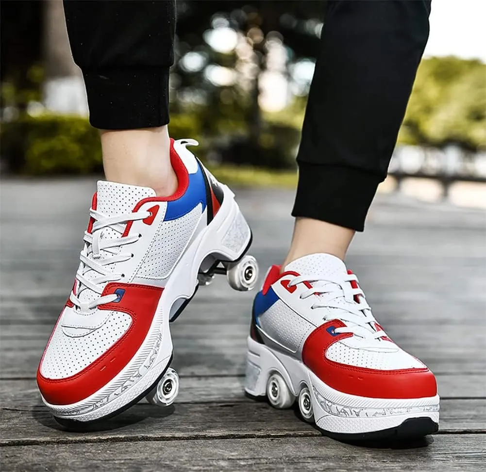 Deformation Roller Shoes Male and Female Skating Shoes 2-in-1 Parkour Shoes/Inline Roller Skating Shoes Invisible Roller Skate with Double-Row Deform Wheel Outdoor Sports Kick Rollershoes