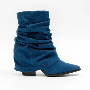 Denim Dream - Navy Foldover Boots
