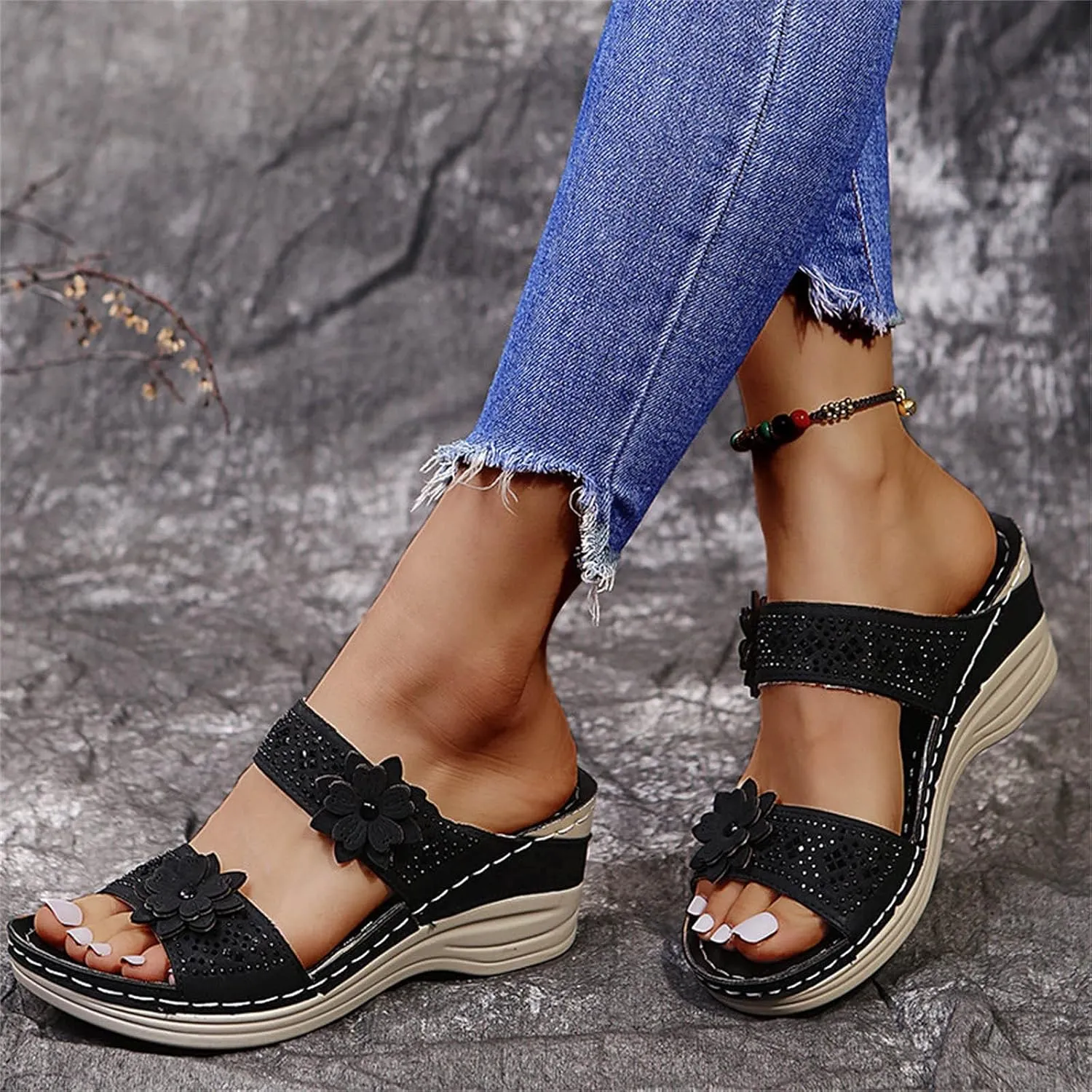 Eduavar Sandals for Women, Sandals Women Dressy Slip On Sandals Breathable Open Toe Sandals with Arch Support
