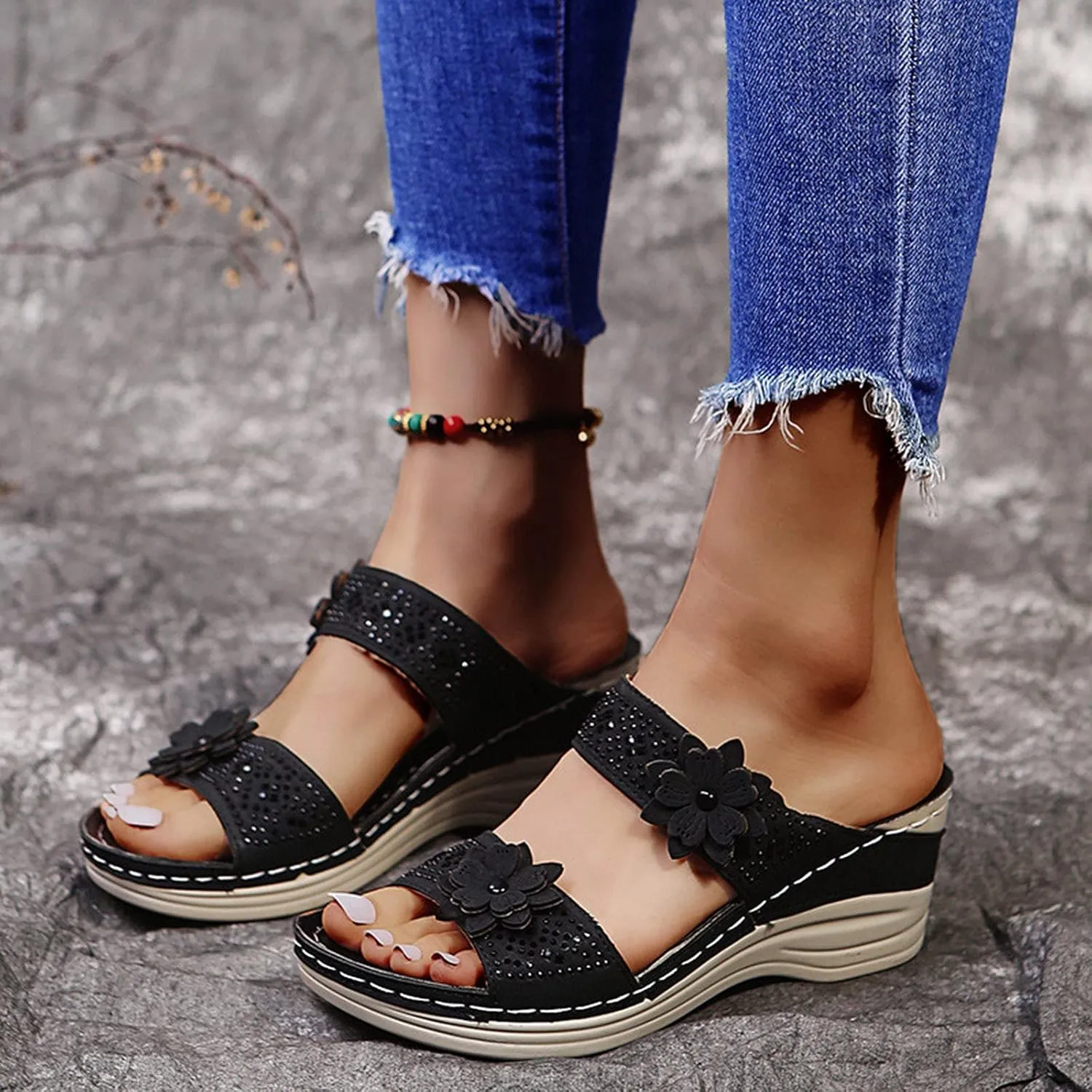 Eduavar Sandals for Women, Sandals Women Dressy Slip On Sandals Breathable Open Toe Sandals with Arch Support