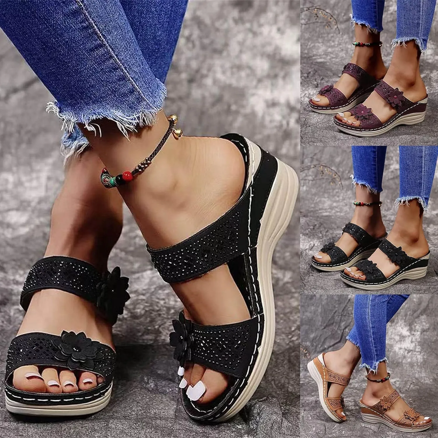 Eduavar Sandals for Women, Sandals Women Dressy Slip On Sandals Breathable Open Toe Sandals with Arch Support