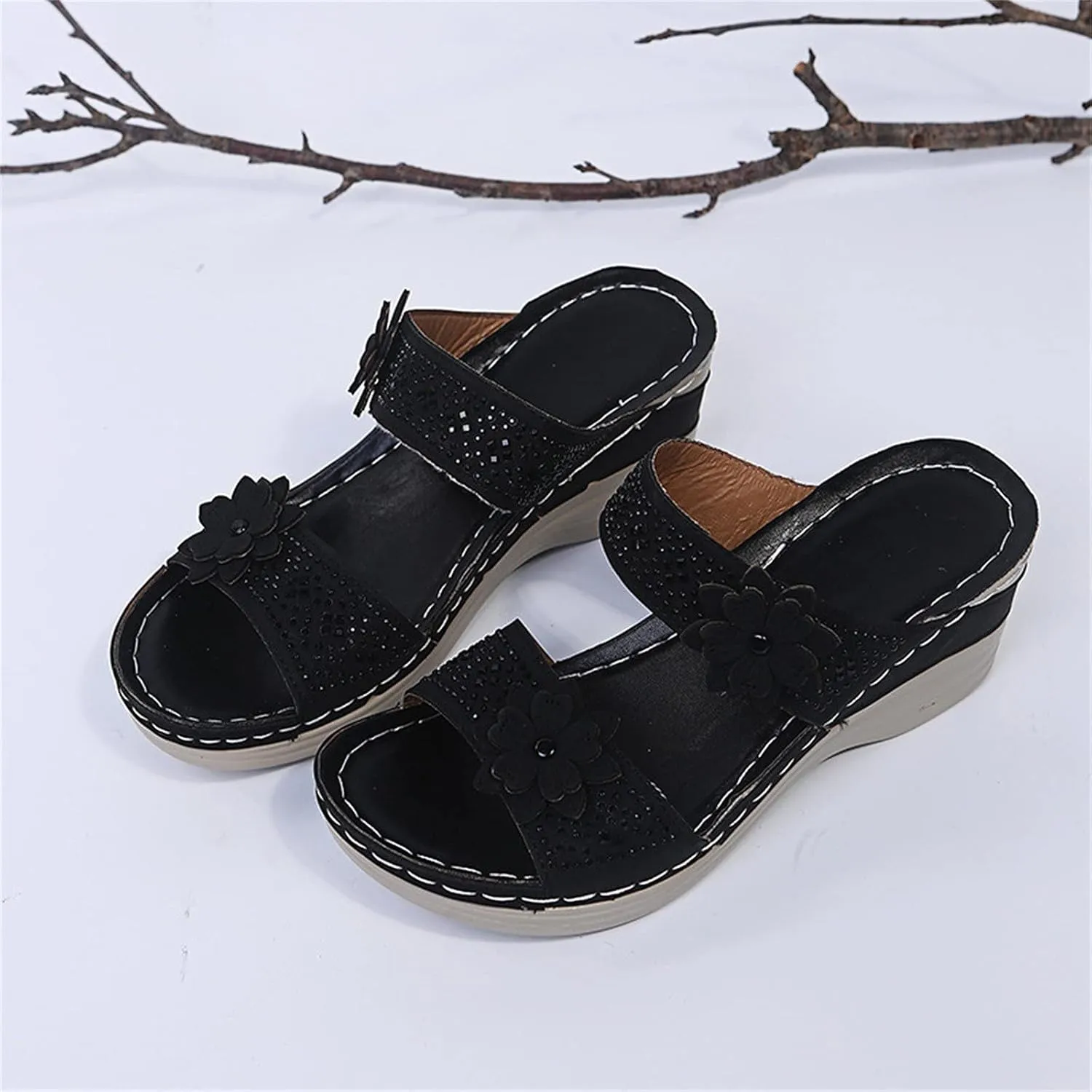 Eduavar Sandals for Women, Sandals Women Dressy Slip On Sandals Breathable Open Toe Sandals with Arch Support