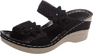 Eduavar Sandals for Women, Sandals Women Dressy Slip On Sandals Breathable Open Toe Sandals with Arch Support