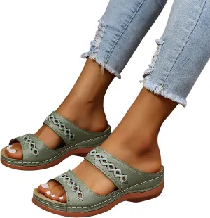 Eduavar Sandals Women Dressy Summer, Womens Sandals Black Wedge Sandals Breathable Open Toe Cutout Sandals Slip On Shoes