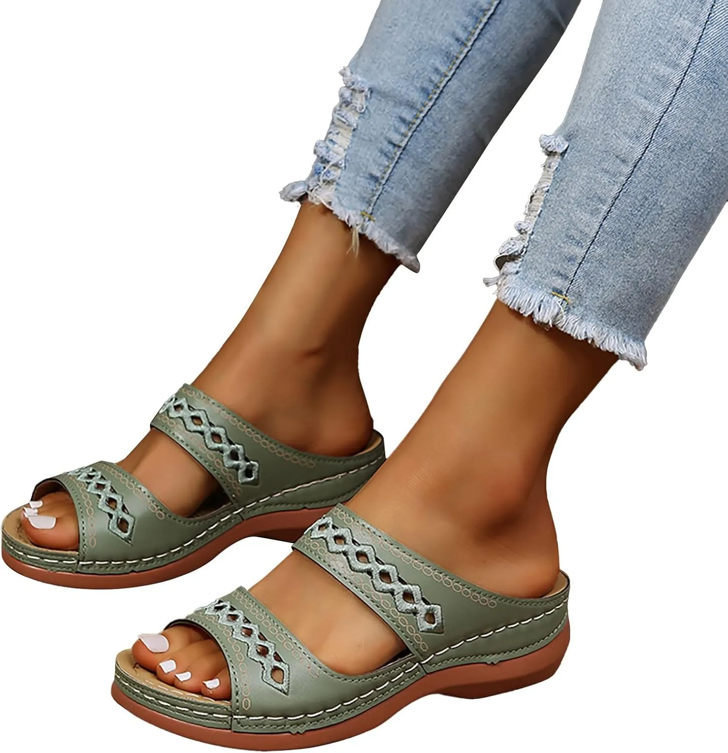 Eduavar Sandals Women Dressy Summer, Womens Sandals Black Wedge Sandals Breathable Open Toe Cutout Sandals Slip On Shoes
