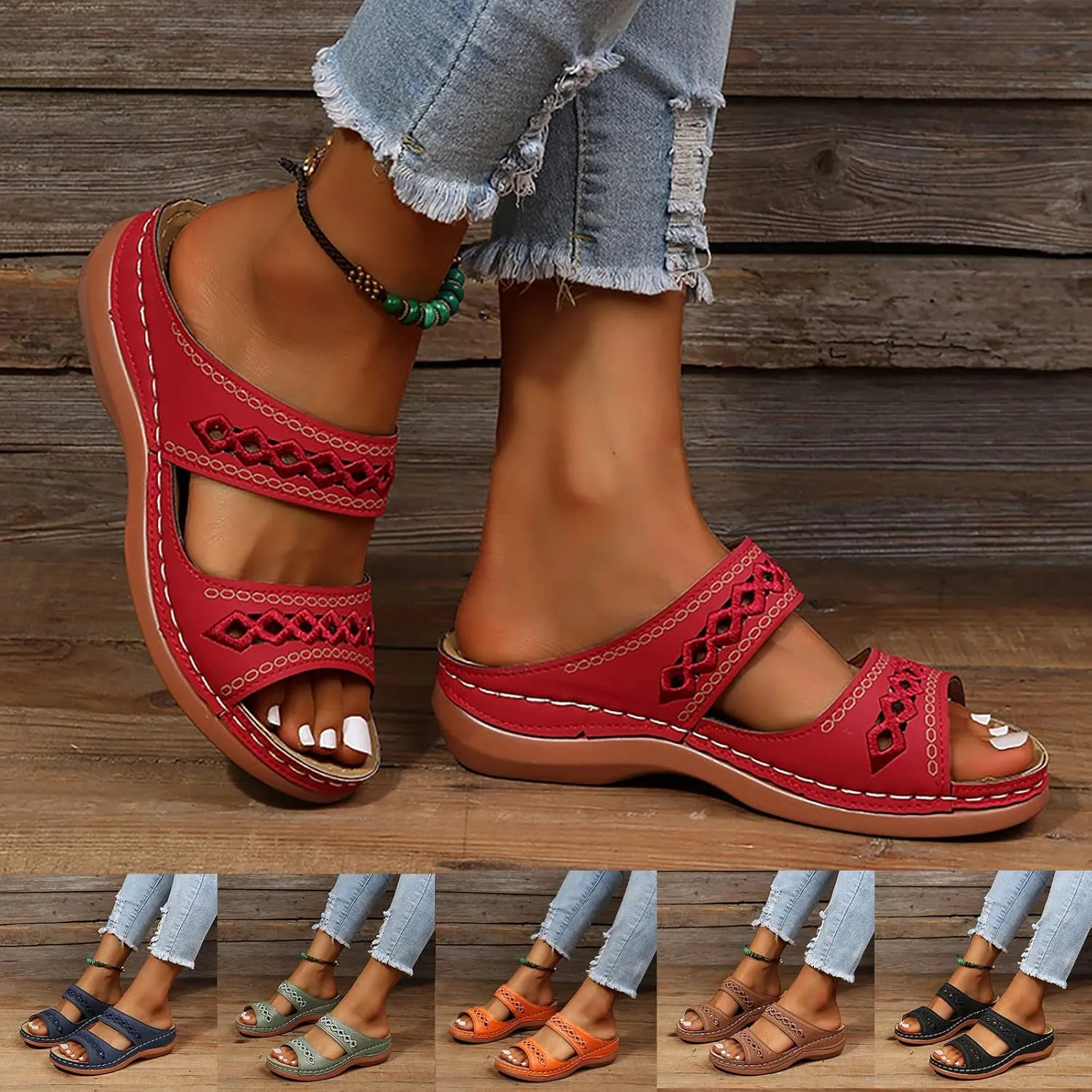 Eduavar Sandals Women Dressy Summer, Womens Sandals Black Wedge Sandals Breathable Open Toe Cutout Sandals Slip On Shoes
